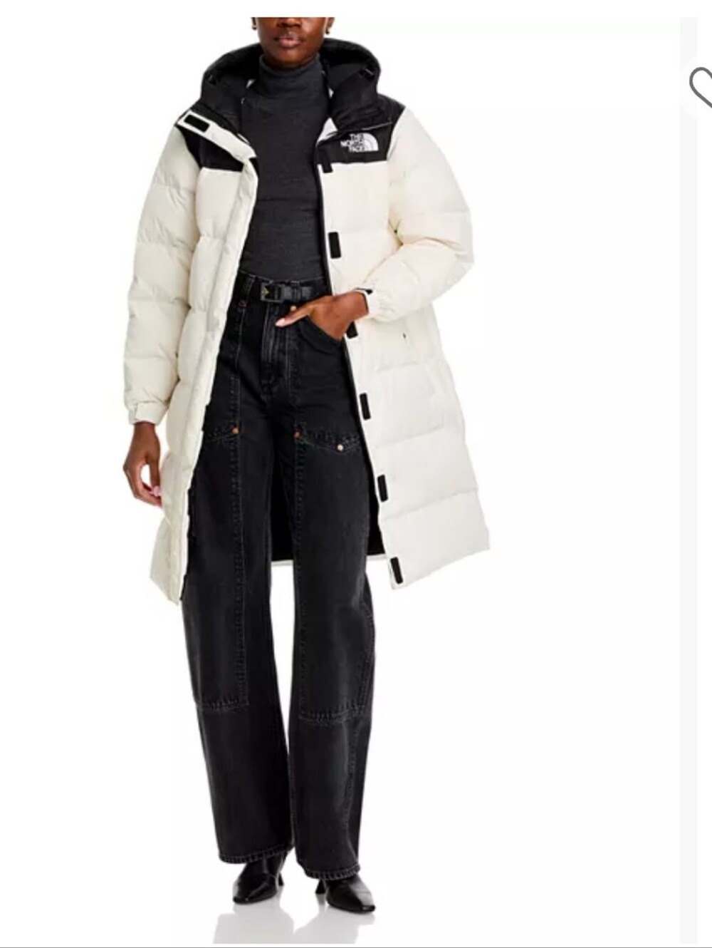 The North Face Long Puffer Coat in Black & White 700 Dawn
